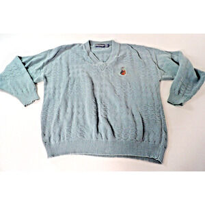 Vintage Scottish Isle Sweater Mens Pullover Knit 90s Golf Embroidered Blue Green